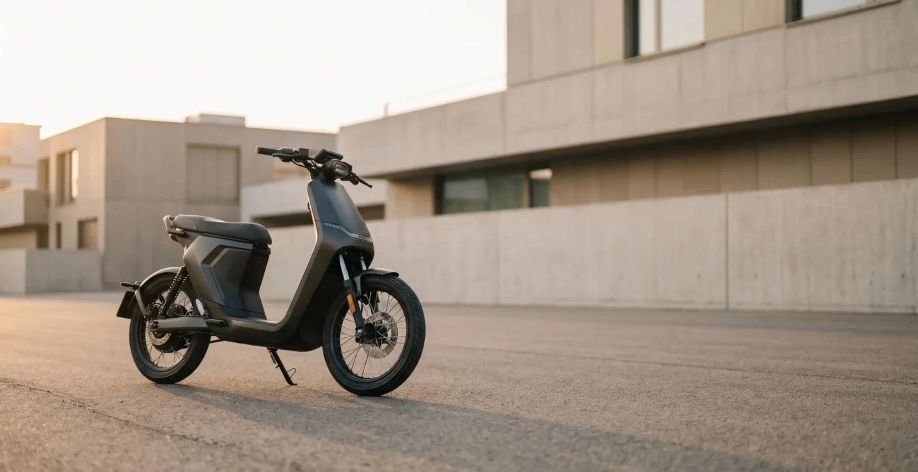 Un scooter garé sous un éclairage naturel illustrant le concept d'assurance responsabilité civile