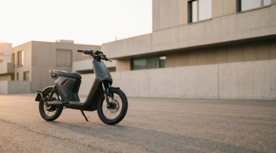 Un scooter garé sous un éclairage naturel illustrant le concept d'assurance responsabilité civile