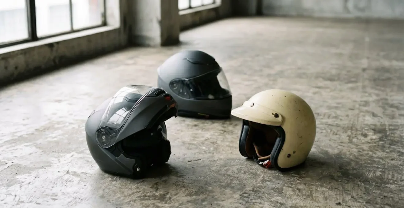 Comparaison visuelle de casques de moto illustrant différents niveaux de protection