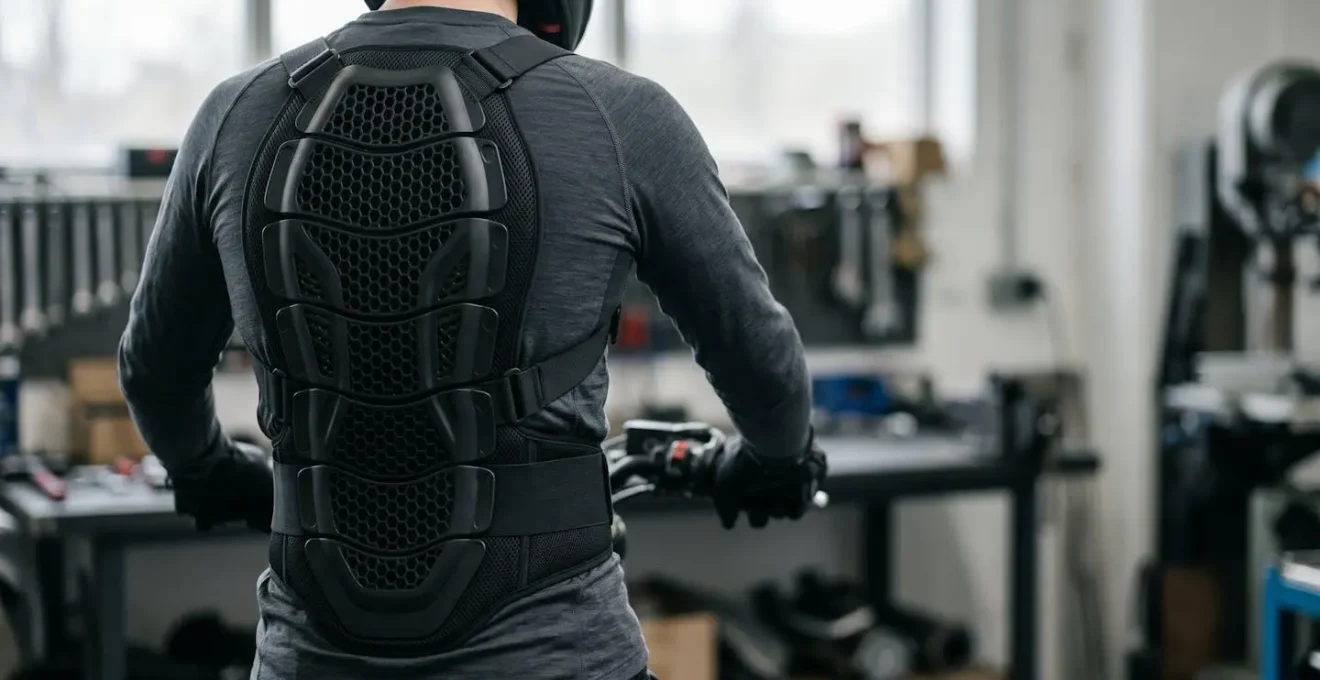 Équipement de protection dorsale pour motard avec système de bretelles ajustables
