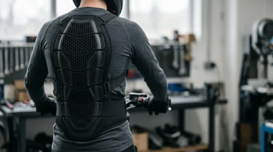 Équipement de protection dorsale pour motard avec système de bretelles ajustables