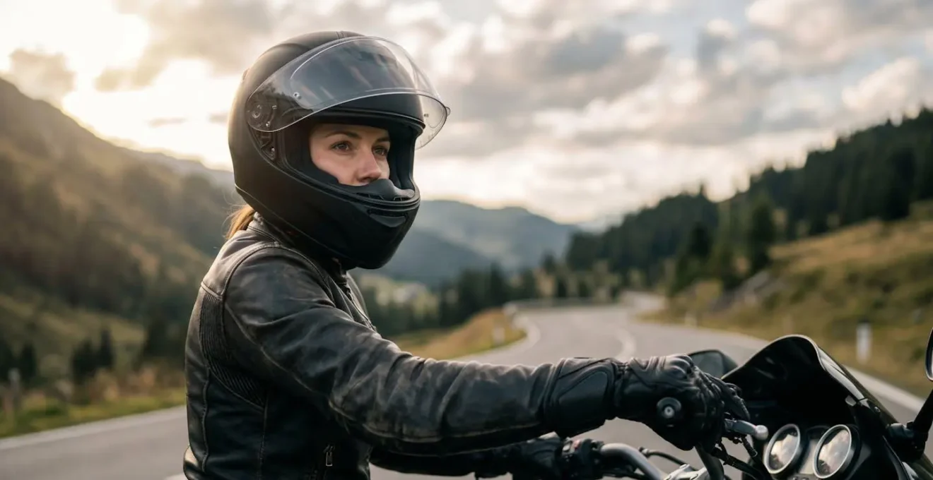 Motard consultant un GPS en toute sécurité sur une route sinueuse