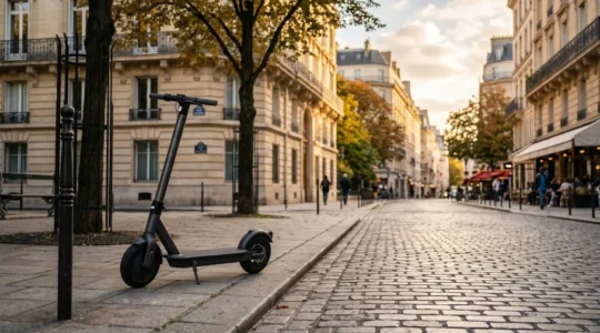 Scooter électrique d'autopartage stationné dans un environnement urbain